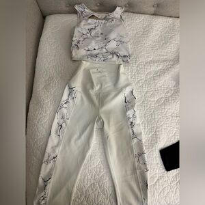 Buffbunny White Marble Crop Top and leggings